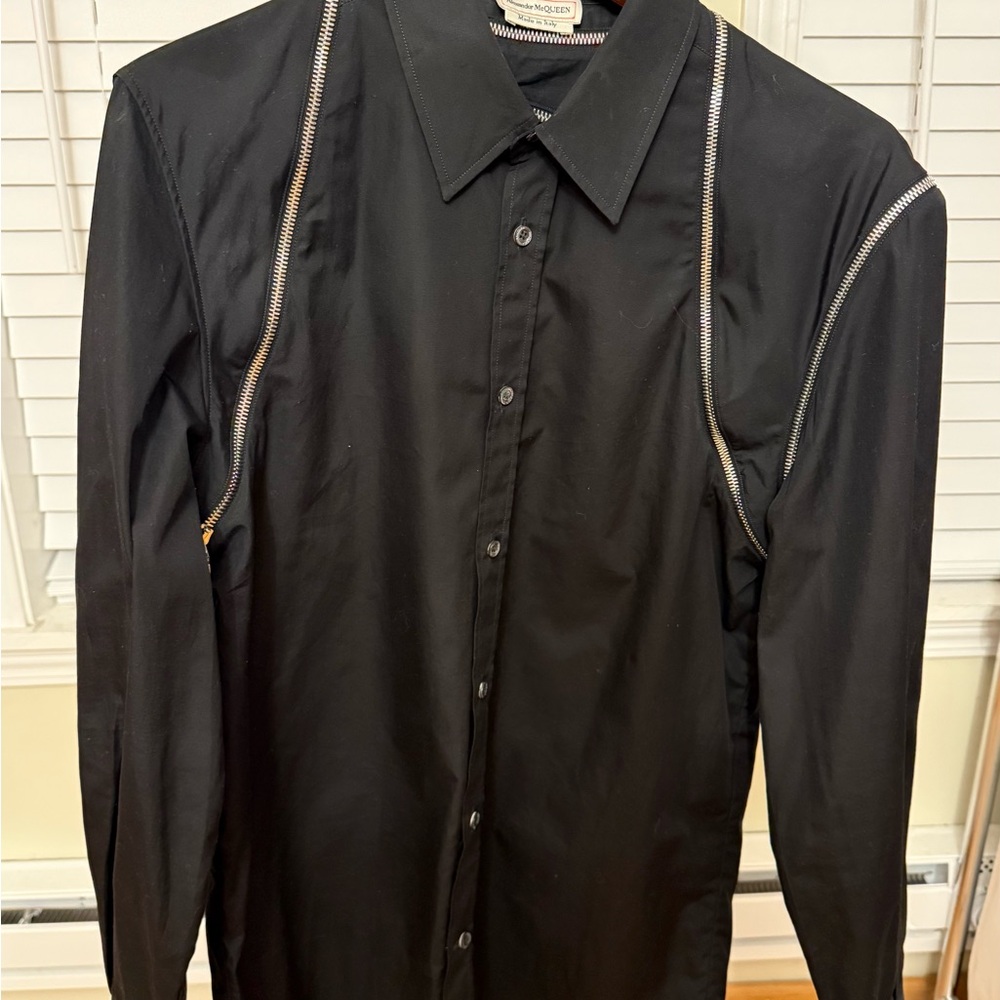 Alexander McQueen Black Shirt with Silver Zipper Details